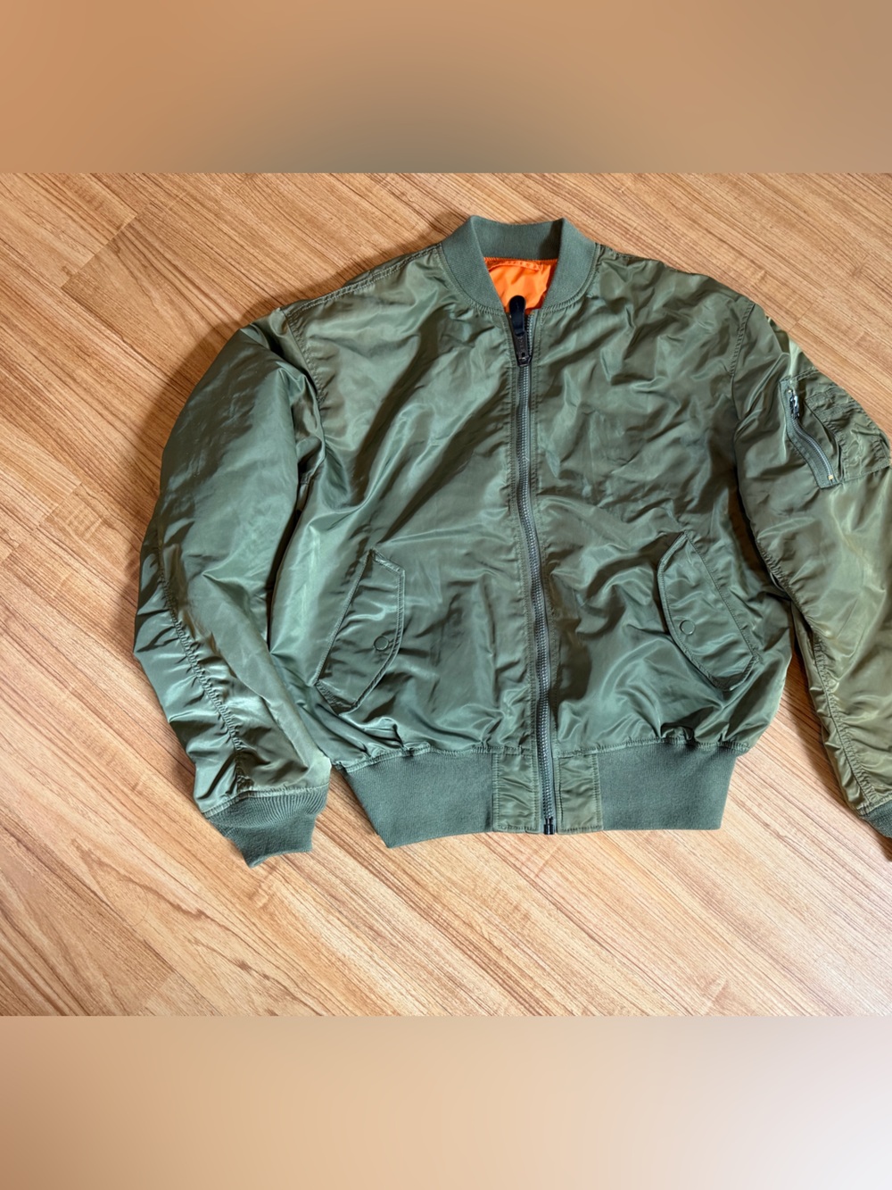 Alpha Industries Olive Green Bomber Jacket with Orange Pull Tab L-2B